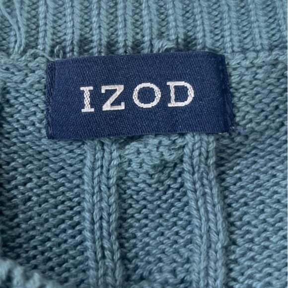 Izod Cable Knit Sweater Mens Large Blue Cotton Winter Fall - Picture 5 of 7